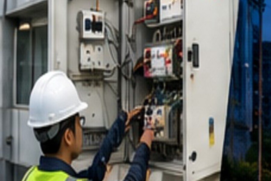 Technician performing electrical maintenance